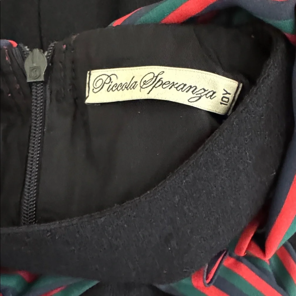 PICCOLA SPERANZA Navy Dress w/bow striped detailing, matching headband/socks 10. - Picture 5 of 13